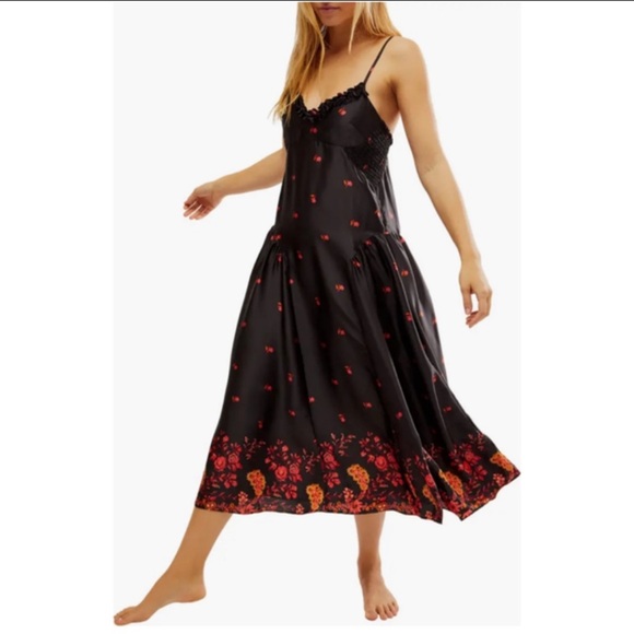 Free People Dresses & Skirts - Free People On My Own Floral Satin Slip Dress